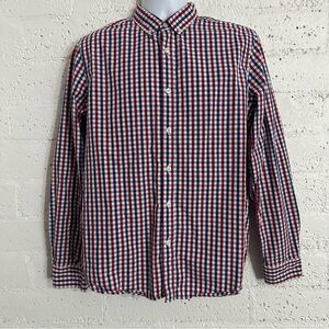 Denim & Flower Ricky Singh Mens Casual Button Down Shirt L Red White Blue Plaid